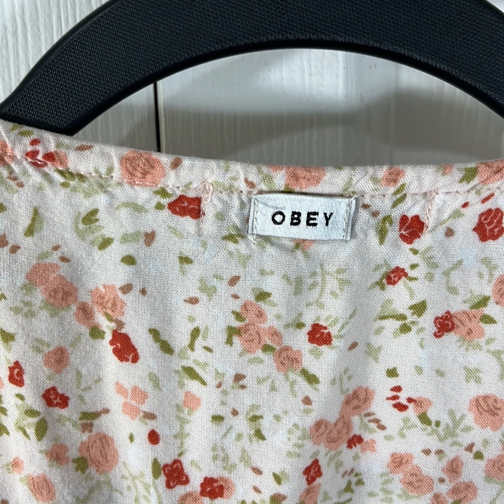 Obey Floral Cutout Mini Dress Ivory Beige Romantic Summer Mini Dress Size Small - Picture 6 of 10